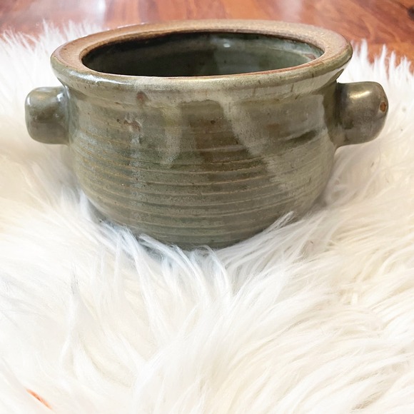 None Other - Stoneware Small Green Cooking Crock Bowl Oven Safe